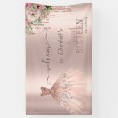 バラ金ゴールドグリッタードリップ、ドレスフラワースウィート16 横断幕 (縦)