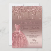 バラ金ゴールドグリッタードリップSweet sixteen誕生日 招待状 (正面)