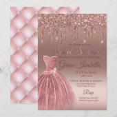 バラ金ゴールドグリッタードリップSweet sixteen誕生日 招待状 (正面/裏面)