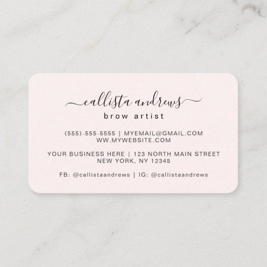 バラ金ゴールドグリッタードリプスタイポグラフィアイブロアーティスト 名刺 (裏面)