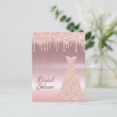 バラ金ゴールドグリッタードレスのブライダルシャワー招待 ポストカード (スタンド正面)