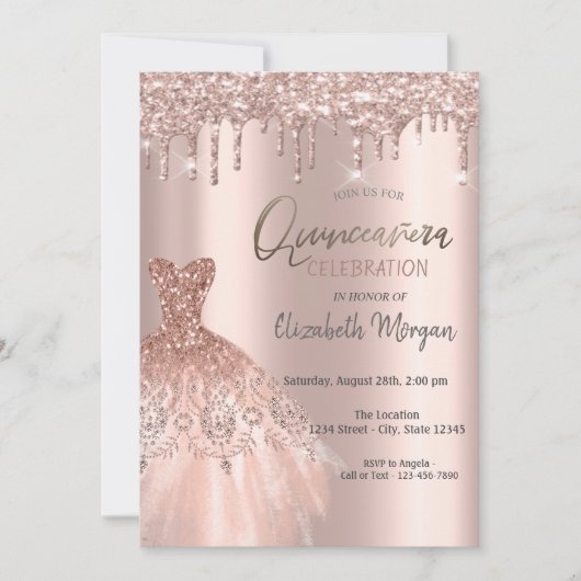 バラ金ゴールドグリッタードレスキエレガントンセアニェラ 招待状 (正面)