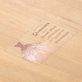 バラ金ゴールドグリッタードレススクリプトキンセアニラパーティー アクリル招待状 (レイダウン)