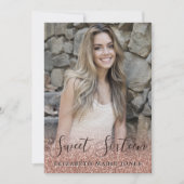 バラ金ゴールドグリッタードレスフォトスイート16誕生日 招待状 (正面)