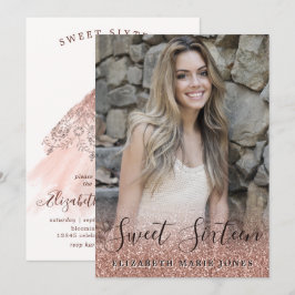 バラ金ゴールドグリッタードレスフォトスイート16誕生日 招待状