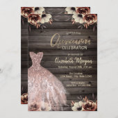 バラ金ゴールドグリッタードレスフラワーズウッドキンセアニラ 招待状 (正面/裏面)