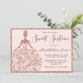 バラ金ゴールドグリッタードレスSweet sixteen16誕生日 招待状 (スタンド正面)