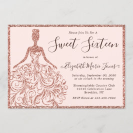 バラ金ゴールドグリッタードレスSweet sixteen16誕生日 招待状