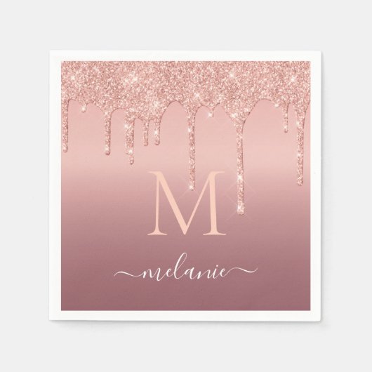 バラ金ゴールドグリッターナプキンス名前をカスタムするアンドレター スタンダードカクテルナプキン (正面)