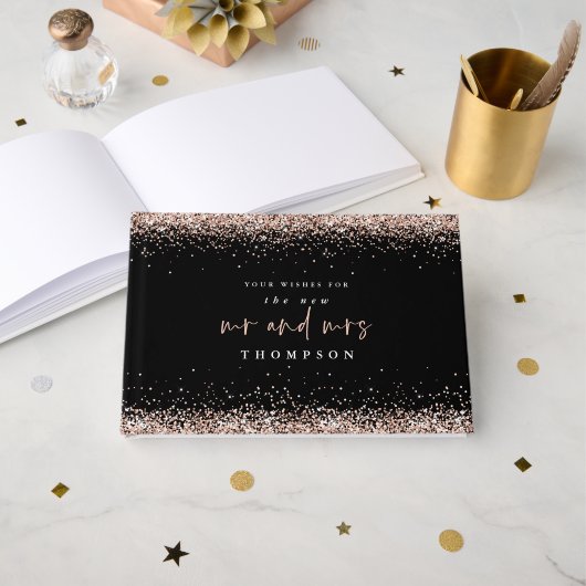 バラ金ゴールドグリッターニューミセス・ネーム・ブラック結婚ズ ゲストブック (正面見開き)