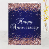 バラ金ゴールドグリッターネイビーグラデーションハッピーアニバーズ カード (黄色い花)