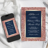 バラ金ゴールドグリッターネイビーブルーイスラム結婚教徒 招待状