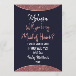 バラ金ゴールドグリッターネイビーブルーサーキュラーメイド・オブ・オーナー(花嫁付き添い人) 招待状