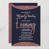 バラ金ゴールドグリッターネイビーブルーサーキュラー夕べ 招待状 (正面/裏面)