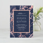 バラ金ゴールドグリッターネイビーブルーマーブルムスリム結婚ズ 招待状 (スタンド正面)