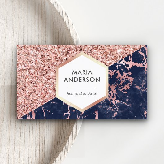 バラ金ゴールドグリッターネイビーブルーマーブルメイクアップアーティスト 名刺