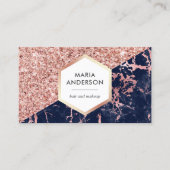 バラ金ゴールドグリッターネイビーブルーマーブルメイクアップアーティスト 名刺 (正面)