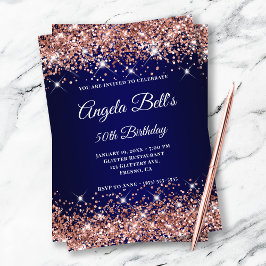 バラ金ゴールドグリッターネイビーブルーモグラデーションノグラファンシーム 招待状