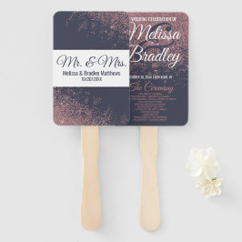 バラ金ゴールドグリッターネイビーブルー結婚式 プログラム ハンドファン