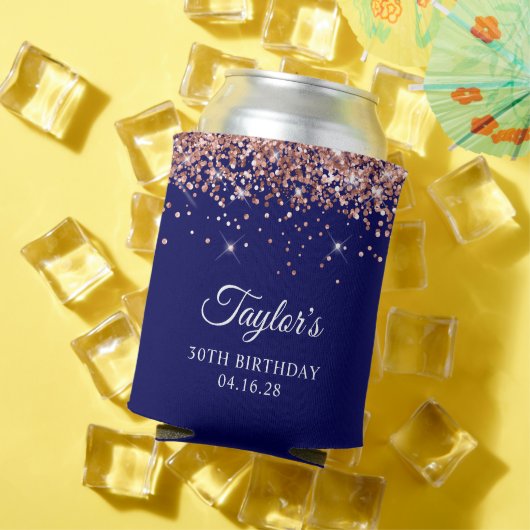 バラ金ゴールドグリッターネイビーブルー30th誕生日 缶クーラー (インサイチュ 夏)