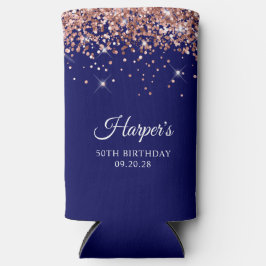 バラ金ゴールドグリッターネイビーブルー50th誕生日 スリム缶クーラー