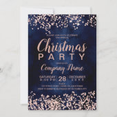 バラ金ゴールドグリッターネイビー企業のクリスマスパーティー 招待状 (正面)