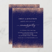 バラ金ゴールドグリッターネイビー夕べ結婚パーティー 招待状 (正面/裏面)