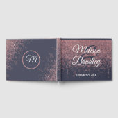 バラ金ゴールドグリッターネイビー結婚ブルーズゲストブック ゲストブック (全面)