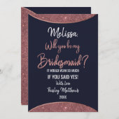 バラ金ゴールドグリッターネービーブルーサーキュラーブリディード 招待状 (正面/裏面)