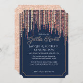 バラ金ゴールドグリッターネービーブルーフリンジジェンダーリビール 招待状 (正面/裏面)