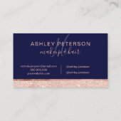 バラ金ゴールドグリッターネービーブルーヘア化粧モノグラム 名刺 (裏面)