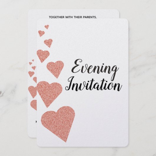 バラ金ゴールドグリッターハート夕べ招待状 招待状 (正面/裏面)