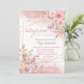 バラ金ゴールドグリッターバタフライウォーター色ベビーシャワー 招待状 (スタンド正面)