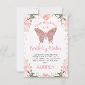 バラ金ゴールドグリッターバタフライキス誕生日 サンキューカード (正面)