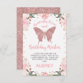 バラ金ゴールドグリッターバタフライキス誕生日 サンキューカード (正面/裏面)