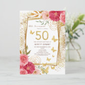バラ金ゴールドグリッターバターフィズピンク50誕生日 招待状 (スタンド正面)