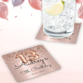 バラ金ゴールドグリッターバルーンメタリック13誕生日 スクエアペーパーコースター