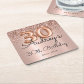 バラ金ゴールドグリッターバルーンメタリック30th誕生日 スクエアペーパーコースター (アングル)