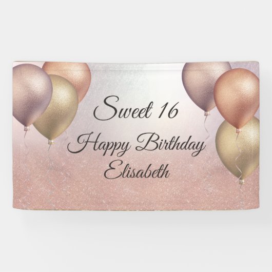 バラ金ゴールドグリッターバルーン甘い16パーティーバナー 横断幕 (横)