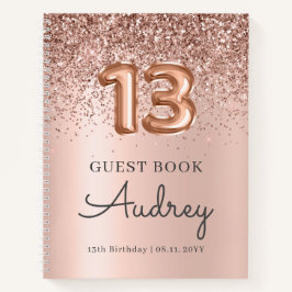 バラ金ゴールドグリッターバルーン13th誕生日ゲストブック ノートブック