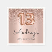 バラ金ゴールドグリッターバルーン13th誕生日モノグラム スタンダードカクテルナプキン (正面)