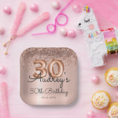 バラ金ゴールドグリッターバルーン30th誕生日モノグラム ペーパープレート (パーティー)