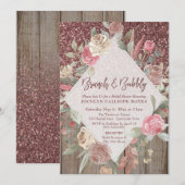 バラ金ゴールドグリッターバーンウッドフローラブランチ&バブリー 招待状 (正面/裏面)