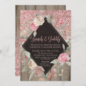 バラ金ゴールドグリッターバーンウッドフローラブランチ&バブリー 招待状 (正面/裏面)