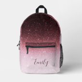 バラ金ゴールドグリッターパーソナライズされた勾配 プリントバックパック (正面)