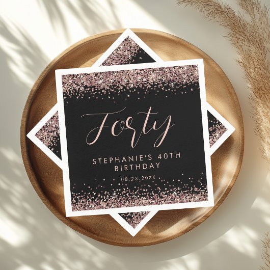 バラ金ゴールドグリッターパーソナライズされた誕生日パーティー スタンダードカクテルナプキン