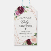 バラ金ゴールドグリッターパープル赤面フローラベビーシャワー ギフトタグ (正面)