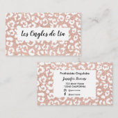 バラ金ゴールドグリッターヒョウ印刷爪、 ネイル技術者 名刺 (正面/裏面)