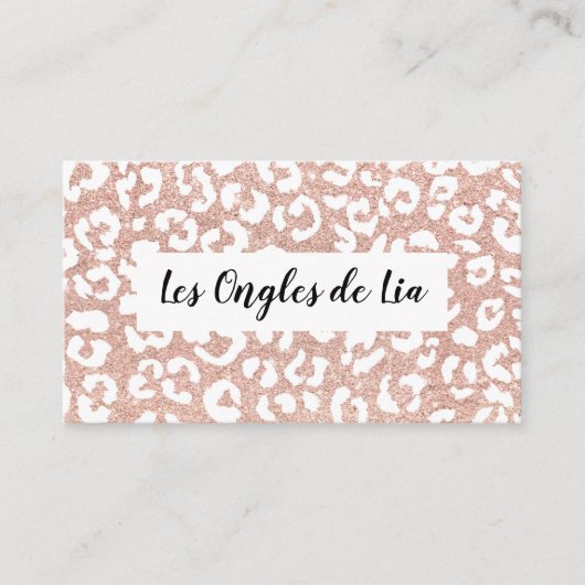 バラ金ゴールドグリッターヒョウ印刷爪、 ネイル技術者 名刺 (正面)