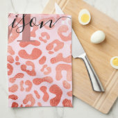 バラ金ゴールドグリッターヒョウ印刷 キッチンタオル (四つ折り)